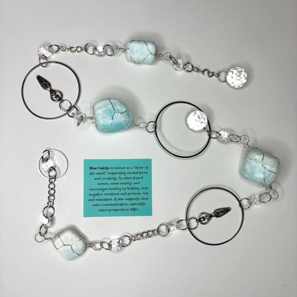 Blue Calcite Hanging | Silver Goddess Charm | Intuition Creativity Stone Decor